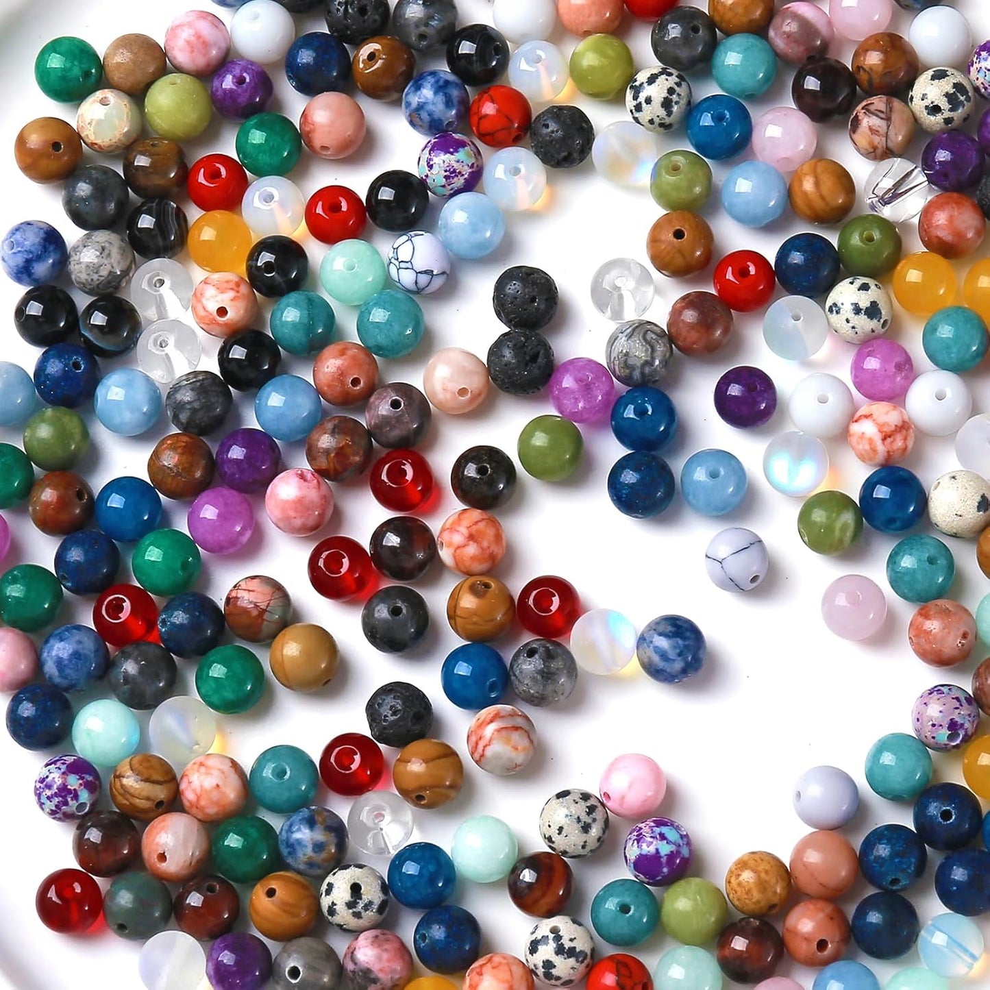 100PCS 6MM Mixed Color Stone Beads Round Loose Spacer Gemstone Beads for Jewelry Making DIY Bracelet Necklace Crystal