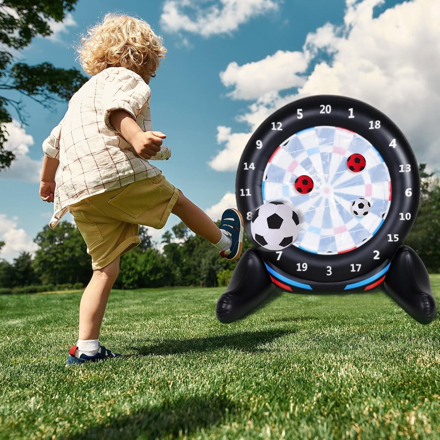 Inflatable Giant Kick Darts Games (Over 6ft Tall), Jumbo Outdoor Soccer Target Dartboard with Soccer Balls and Air Pump, Large Kick Game Carnival Games for Yard Family Kids Adults (Black)