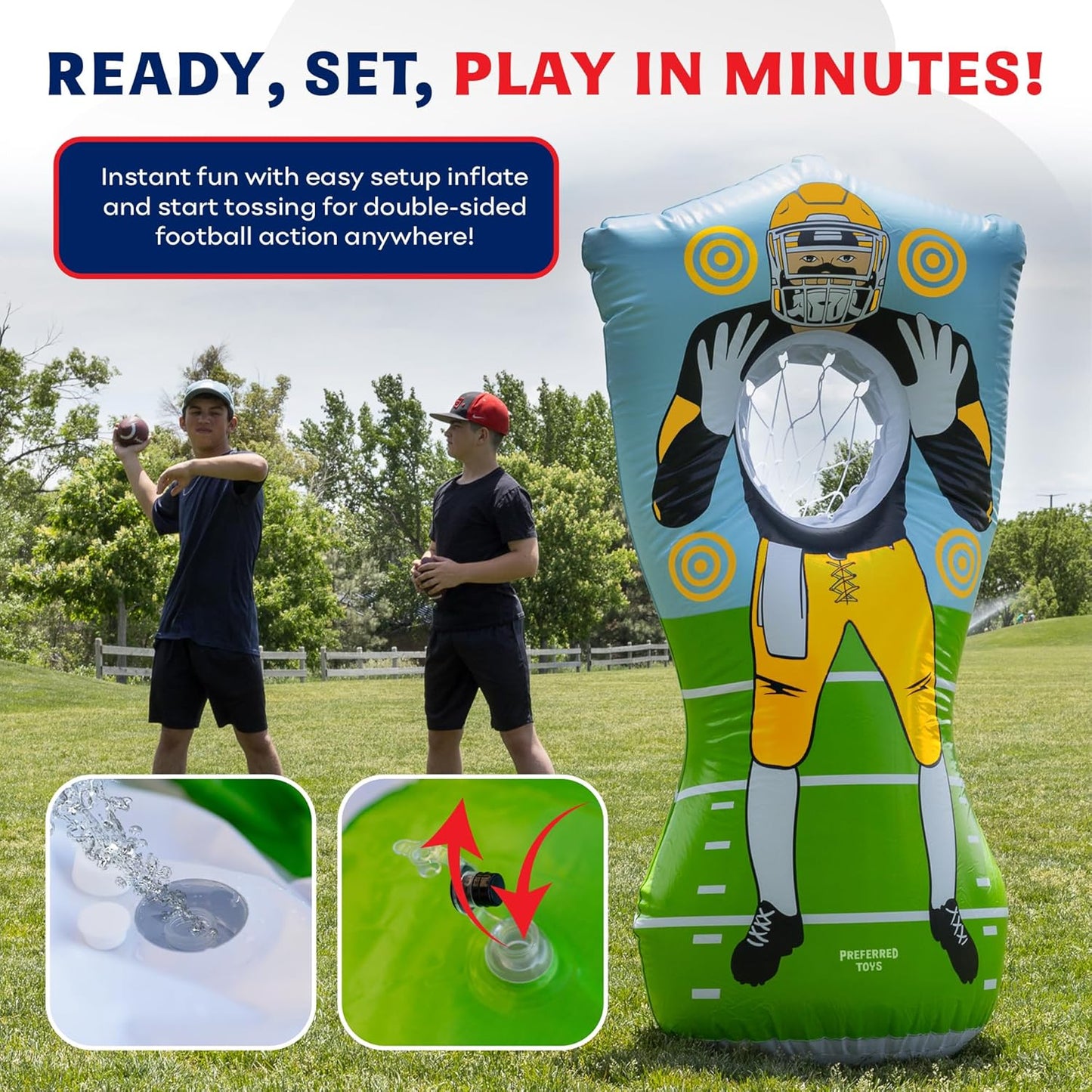 Inflatable Football Target - Double-Sided Toss Training Game with Mini Footballs - Fun Kids Throwing Football Games for Indoors, Outdoors, Birthdays, Camping, Beach - 65 Inch
