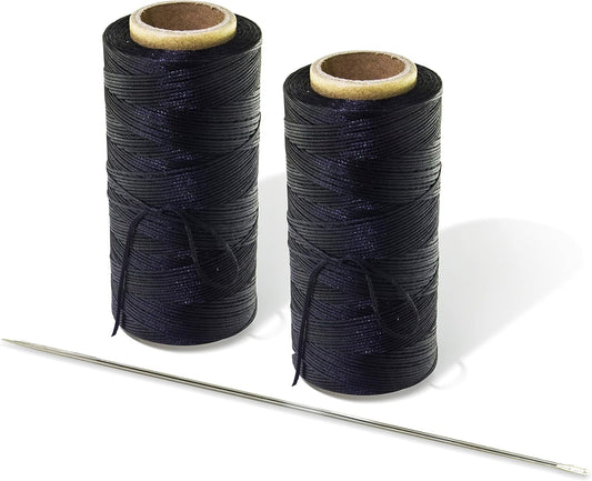 10" Upholstery Large Eye Long Needle Apply to Home or Work Hand Sewing Tapestry Embroidery with 568 Yard 150D 1mm-Width Black Leather Sewing Waxed Thread. (10 inch, 568 Yard)