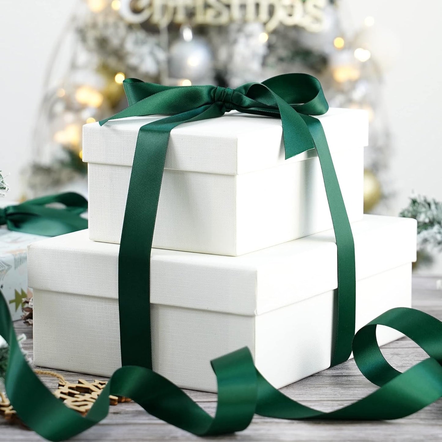 HUIHUANG Hunter Green Ribbon Green Satin Ribbon 1 inch x 50 Yards Double Face Satin Ribbons for Christmas Tree Decor Gift Wrapping Crafts Bows Floral Bouquet Cake Box Wedding Invitation Card