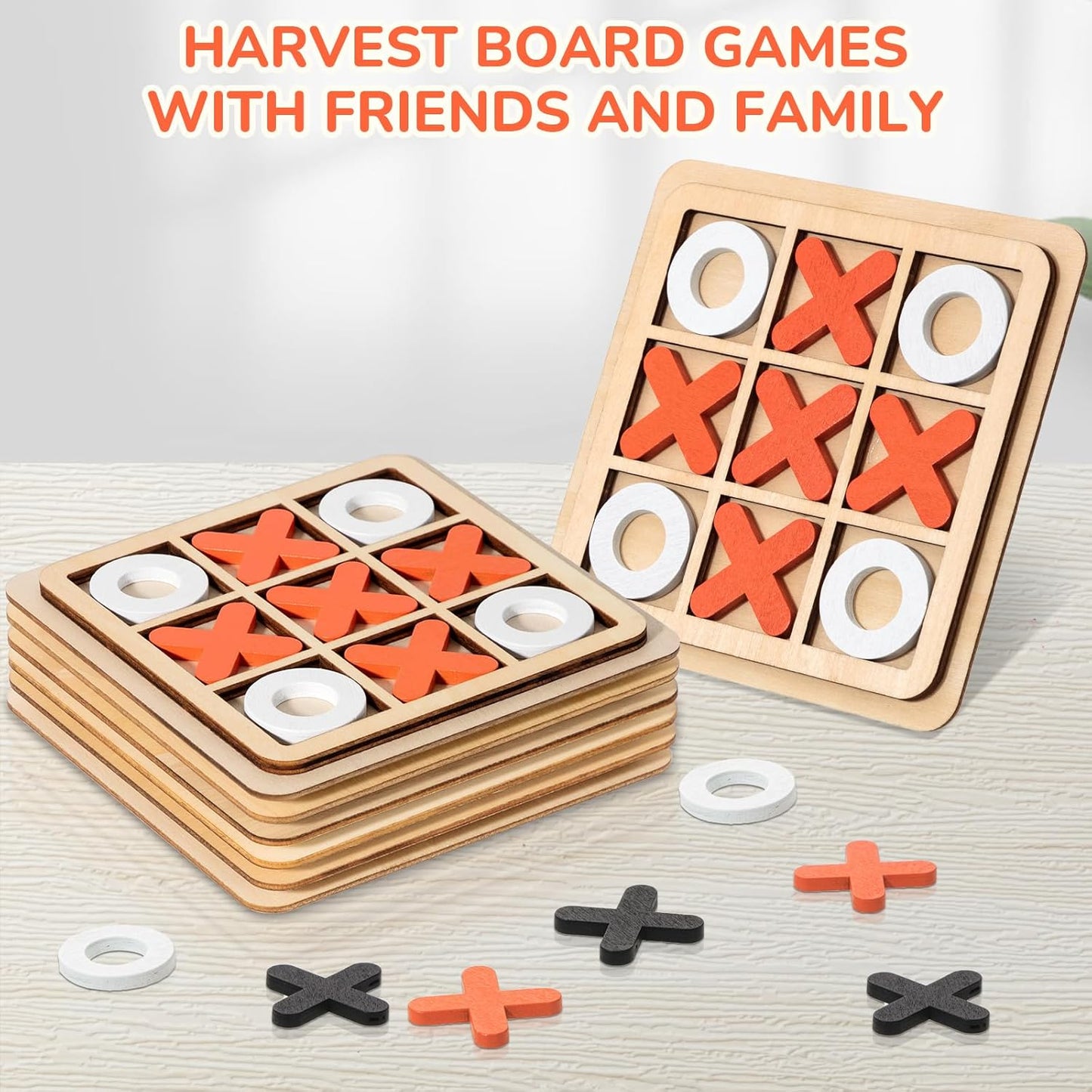 Libima 12 Pcs Wooden Tic Tac Toe Game Mini Family Board Games Classical Puzzle Chess Tabletop Teaches Strategy & Focus, Gifts for Halloween/Road Trip/Travel/Christmas Strategy Toys(Classic Color)