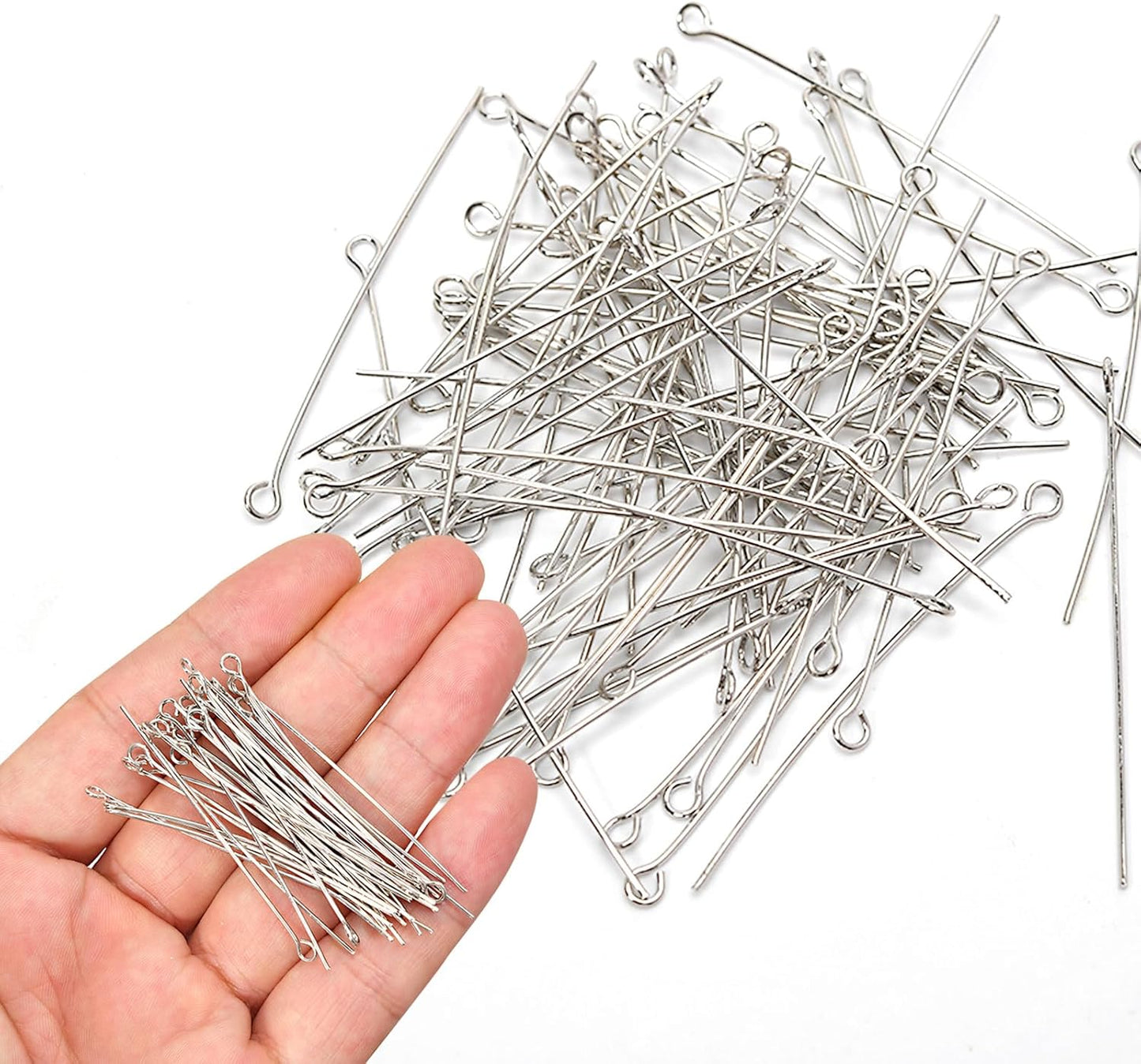 100pcs Silver Filled Eye Pins Non Tarnish Craft Earring Bracelet Jewelry Making Accessories Supplies (50mm (1.96in), Silver-Eye Pin)