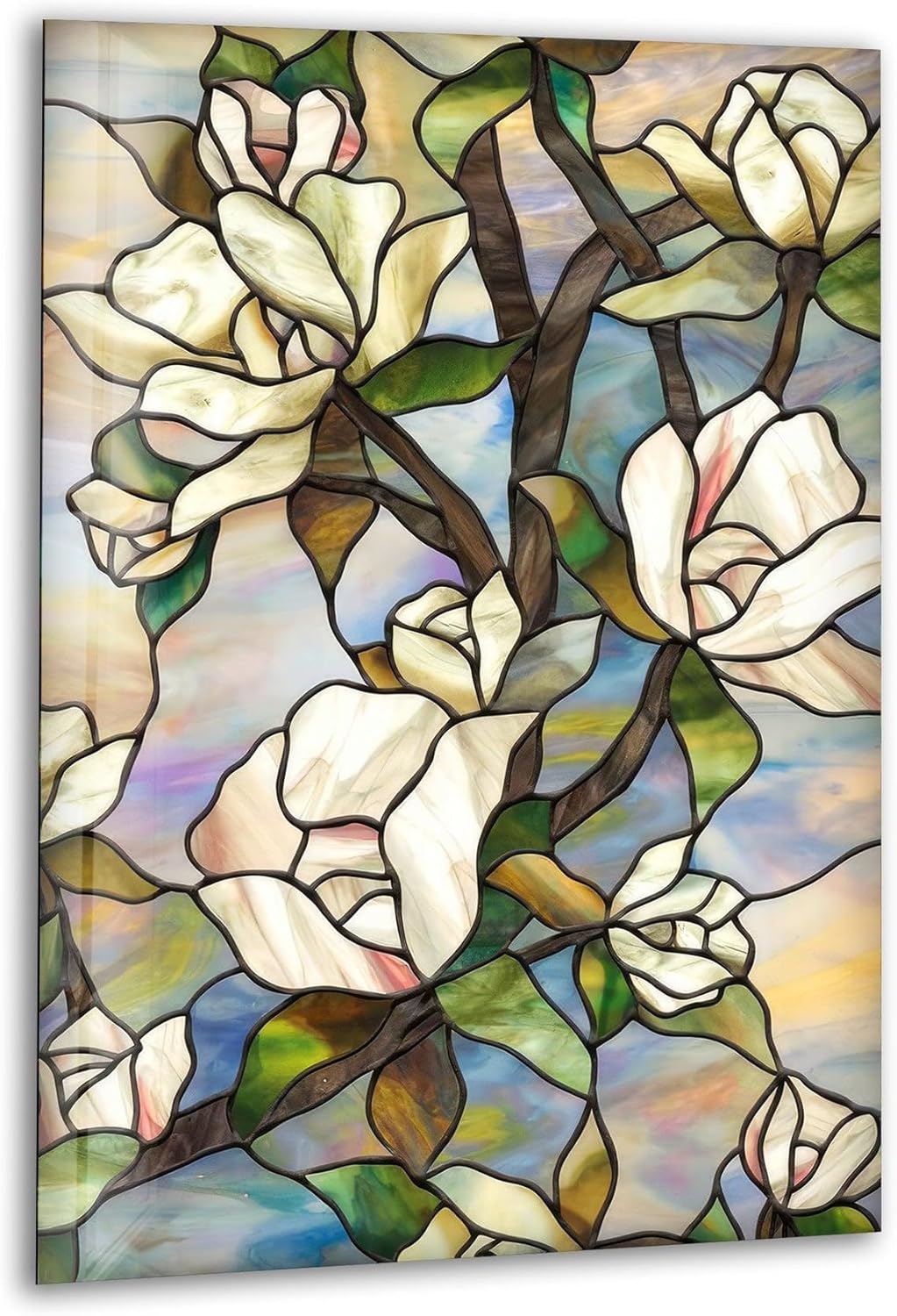 My Photostation.com 40WX60H'' Stained Magnolia Glass Wall Art Tempered Glass Printing Wall Decor Large Wall Art Wall Hangings