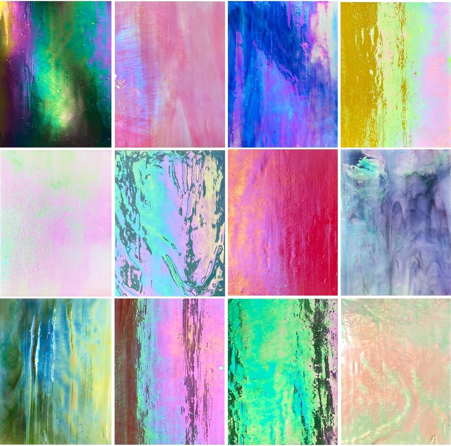 ILLUCKAI12 Sheets Iridescent Stained Glass Sheet, 4 x 6 inch Rainbow Iridized Glass Mosaic Tiles for Crafts, Stained Glass Supplies for Art Glass Projects and Mosaics
