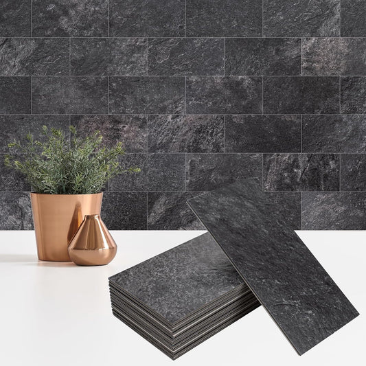 100 Pieces Peel and Stick Backsplash for Kitchen, 3" x 6" PVC Subway Tile 2025 Upgraded Graphite Stone Backsplash Stick on Tile Elevate Kitchen Fireplace RV