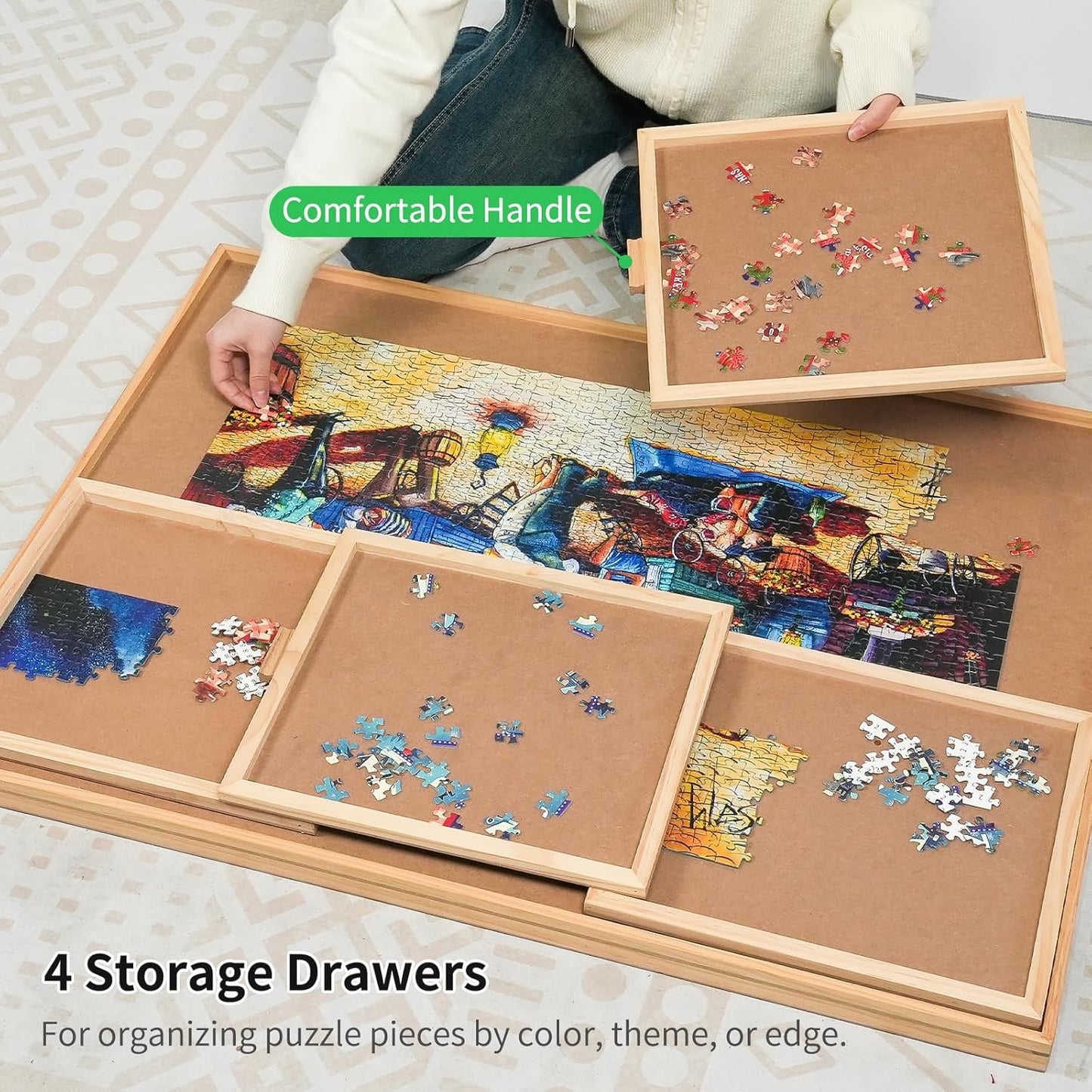 1000 Pieces Rotating Puzzle Board with 4 Drawers,30.16"x22.44" Portable Wooden Jigsaw Puzzle Table with Lazy Susan Spinning Cover for Adults