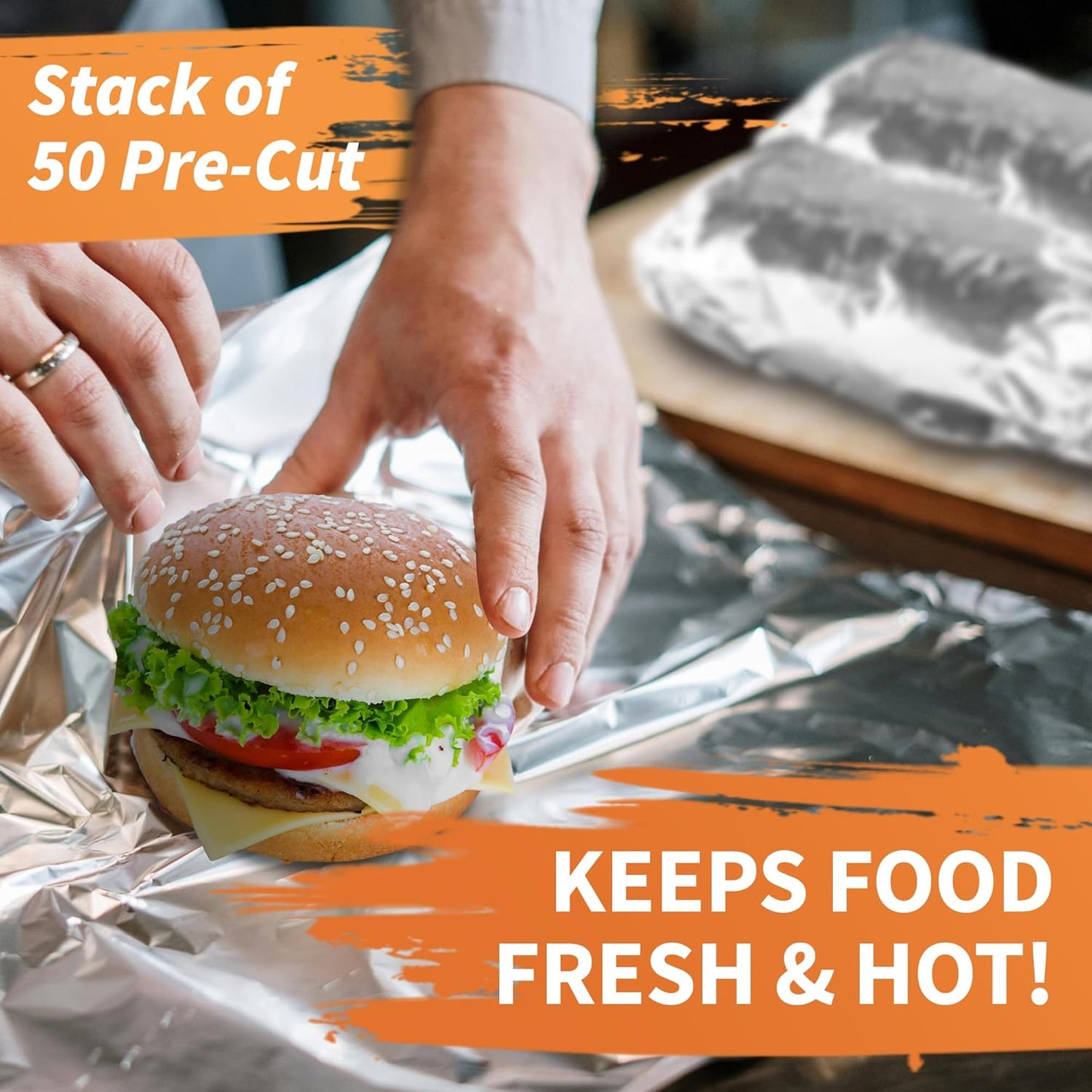 Insulation Sandwich Wrapping Paper Aluminum Foil Sheets - [50 Pack] - (14" x 10.3") - Aluminum Foil Sandwich Wrap Sheets For Sandwich Wraps, Burritos and BBQ