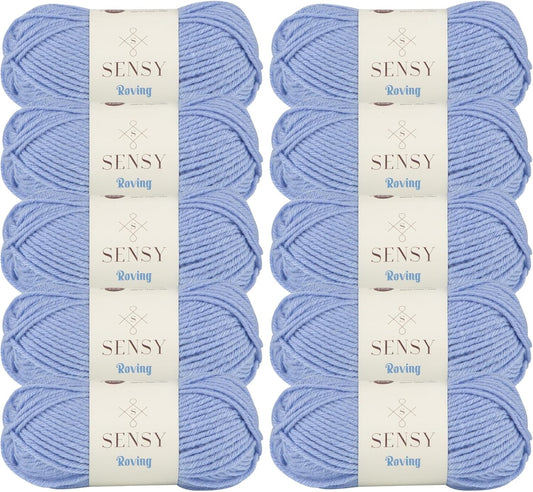 10 Skeins of Sensy Roving Yarn, 3.5 oz, 132 Yards, Gauge 5 Bulky (Baby Blue)