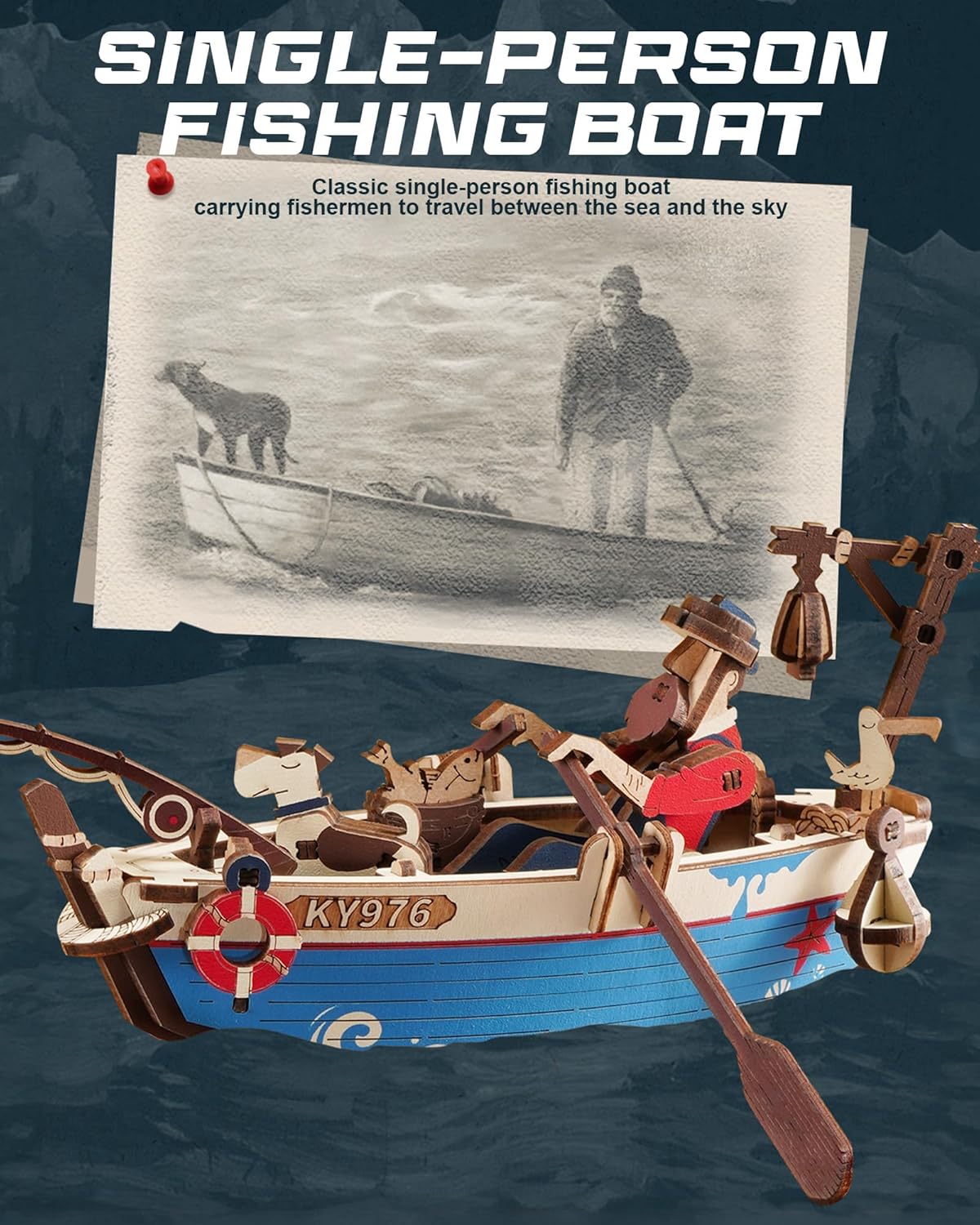 ROKR 3D Wooden Puzzles for Adults,Gravity Swing Ocean Fisher Model kit, 161Piece 3D Puzzles for Adults