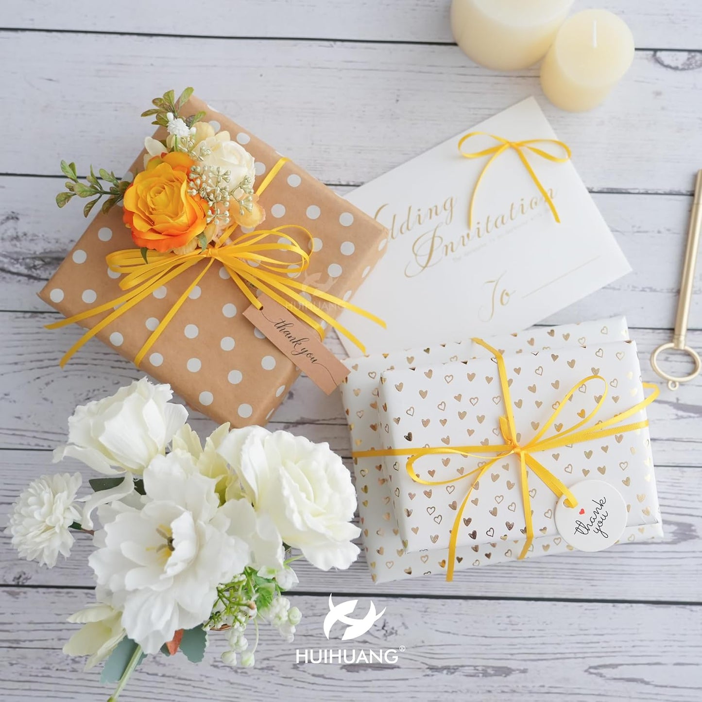 HUIHUANG Yellow Satin Ribbon 1/8 inch x Continuous 100 Yards Double Faced Thin Satin Ribbon for Crafts, Gift Wrapping, Wedding Invitation Card, Tag Decoration