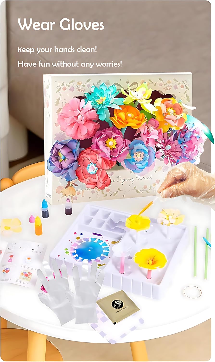 Science Craft Kit: Color Mixing & Dyeing Paper Flower Bouquet for Adults, Teens & Kids 8-12. Handmade Craft for Women's Group Activities & Stem Family Fun, Gift for Birthday Christmas, (Pink Florist)