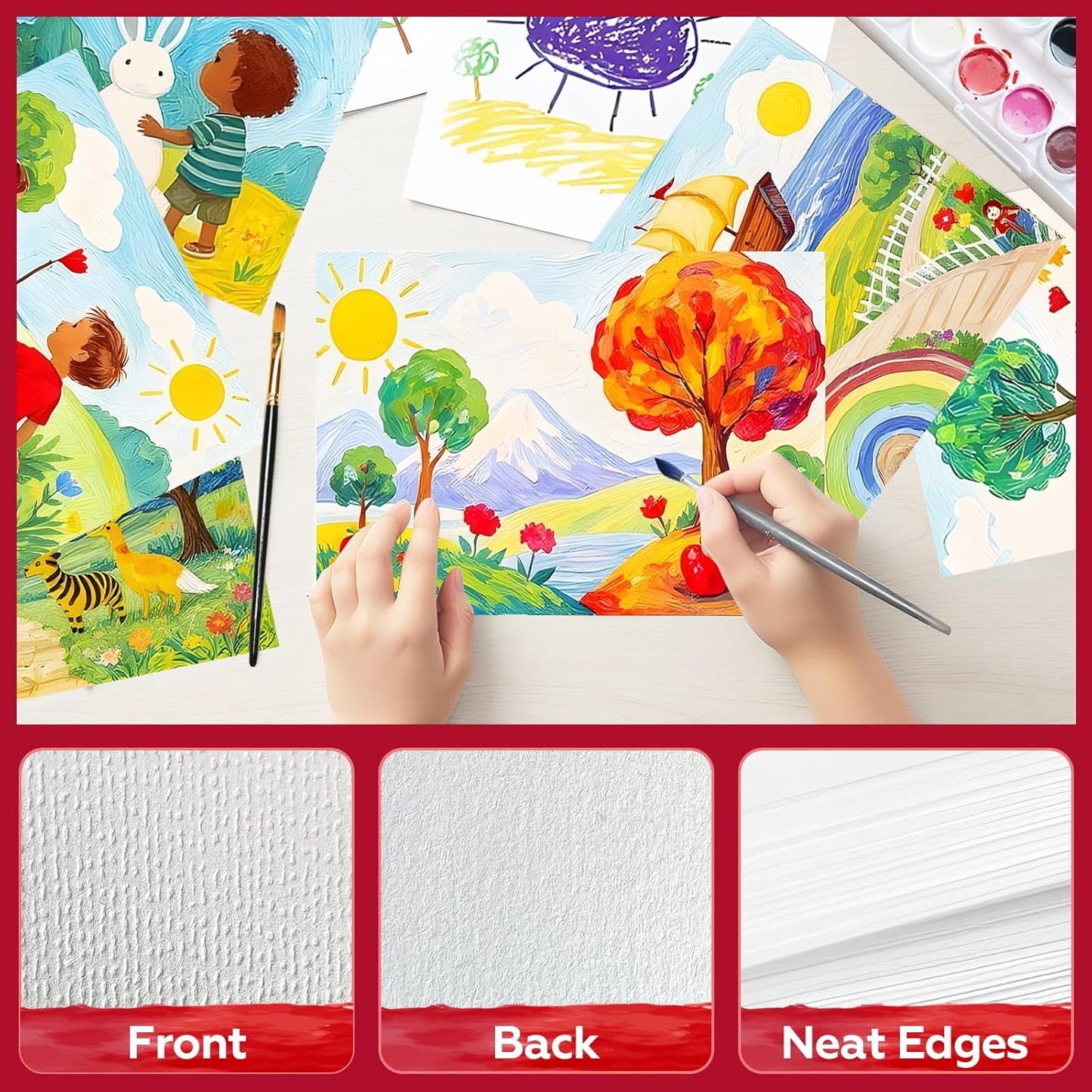 100 Sheets Watercolor Paper Bulk，5 x 7 Inch Cold Press 140 lb/300 GSM Water Color Paper for Kids Adults.Watercolor Drawing Paint Paper for Art Drawing Supplies