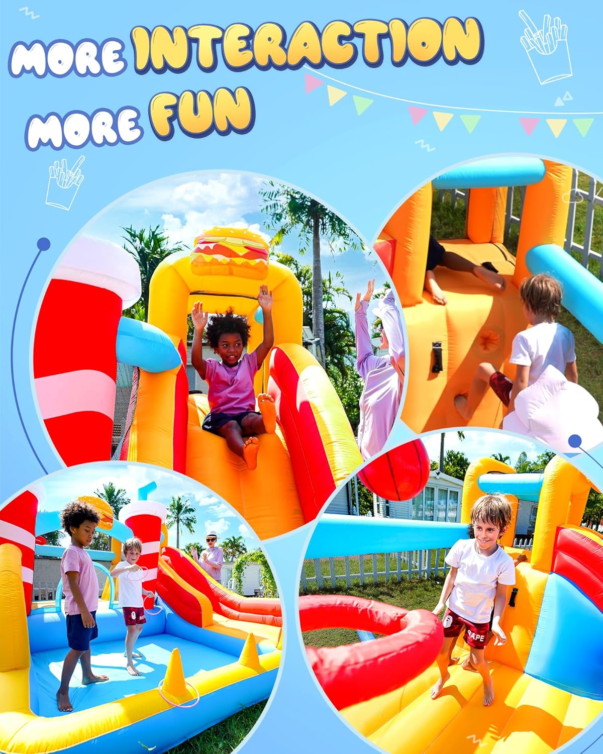 Inflatable Bounce House with Water Slide for Kids 3-12 | 12ft x 10ft Bouncy House for Toddler Backyard - Indoor & Yard Use - Includes Blower & Repair Kit