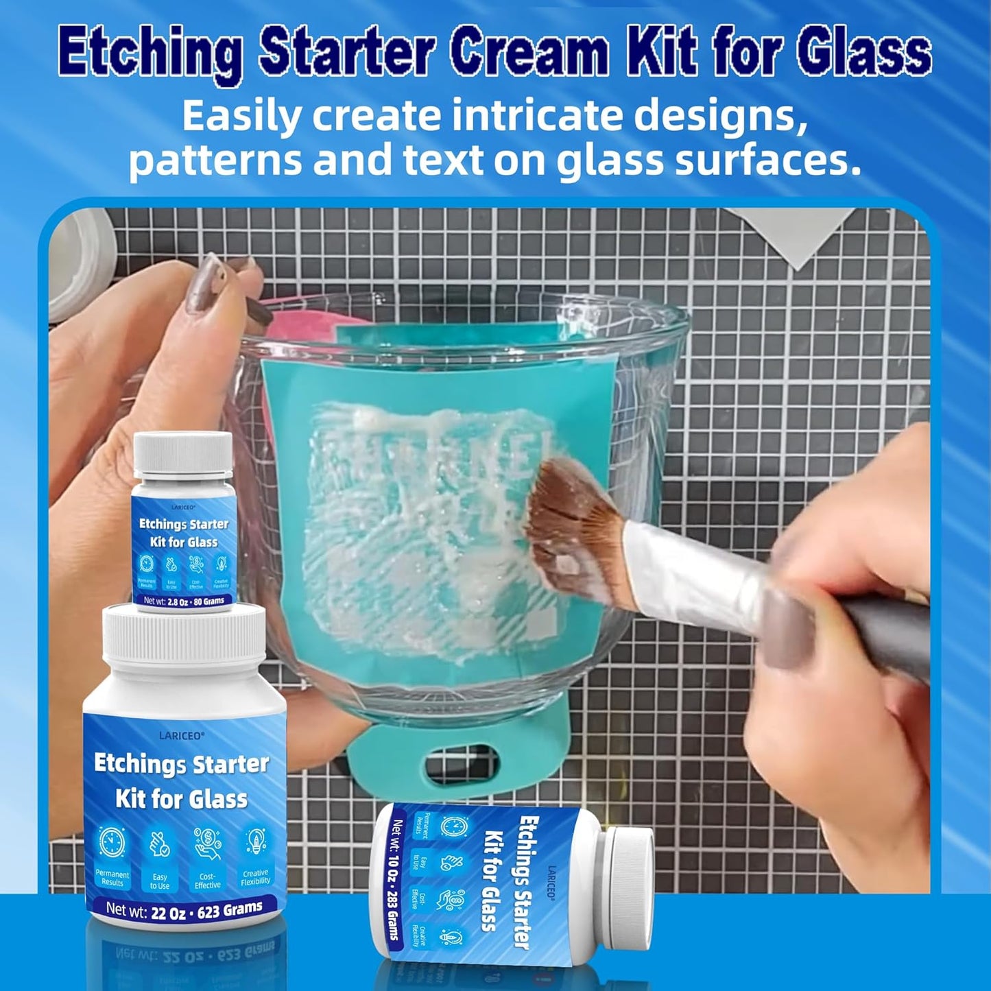 10oz Professional Etching Starter Kit for Glass with 6 Tools, Create Permanently Etched Designs, Art Frosted Glass Cream Kit for Etching Intricate Designs - Perfect for Mirrors, Windows, Glassware