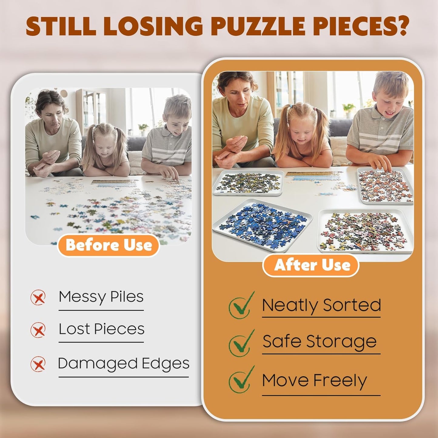 11.5 x 8.3 in Puzzle Sorting Trays Stackable, 6-Pack Puzzle Piece Sorter Trays for 1000/1500/2000 Pieces