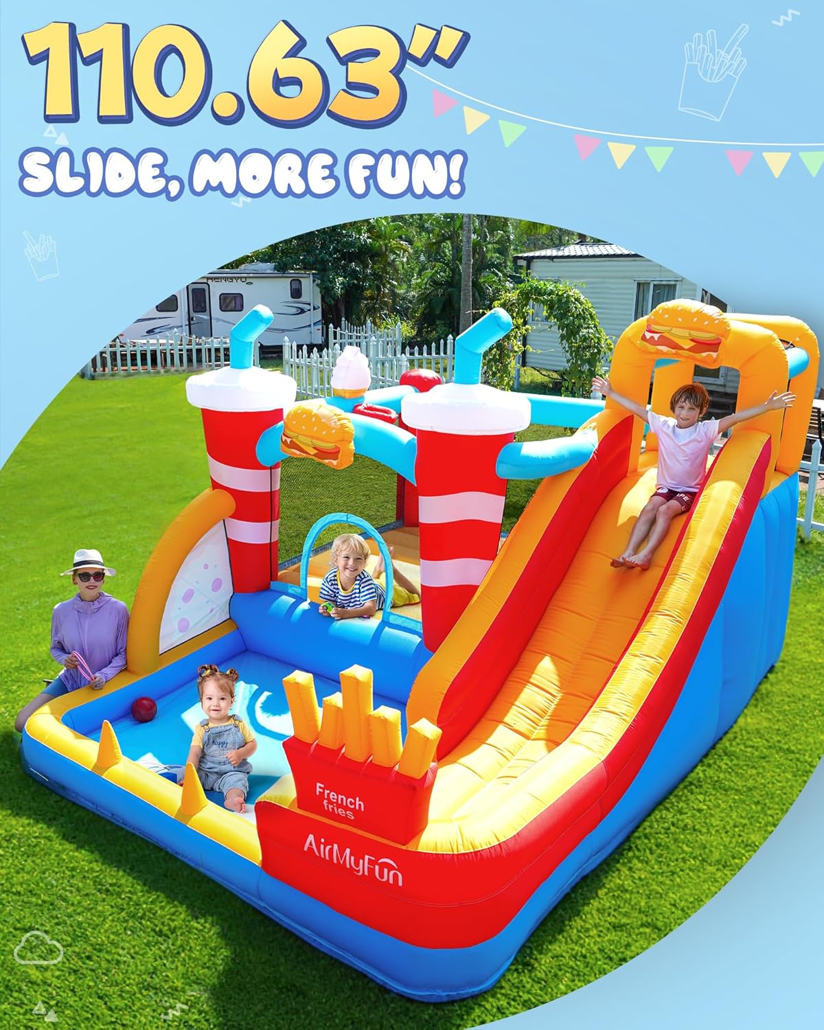 Inflatable Bounce House with Water Slide for Kids 3-12 | 12ft x 10ft Bouncy House for Toddler Backyard - Indoor & Yard Use - Includes Blower & Repair Kit