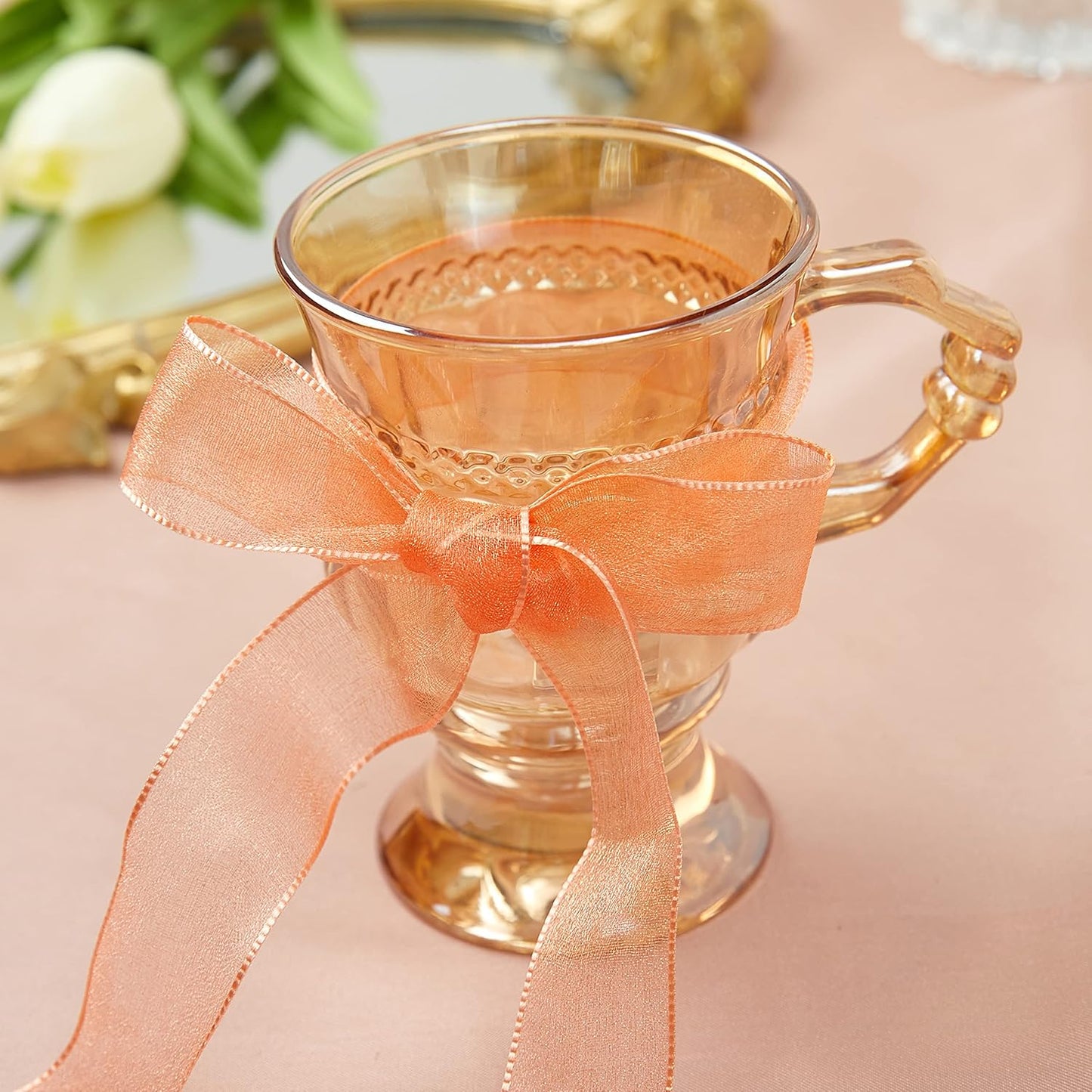 1 Inch Wide Sheer Chiffon Ribbon - Pearl Silk Woven Ribbon Suitable for Gift Wrapping, Wedding Decor, Home Decor, Girl Hair Accessories Handmade DIY (25 Yards/roll) (Tangerine)