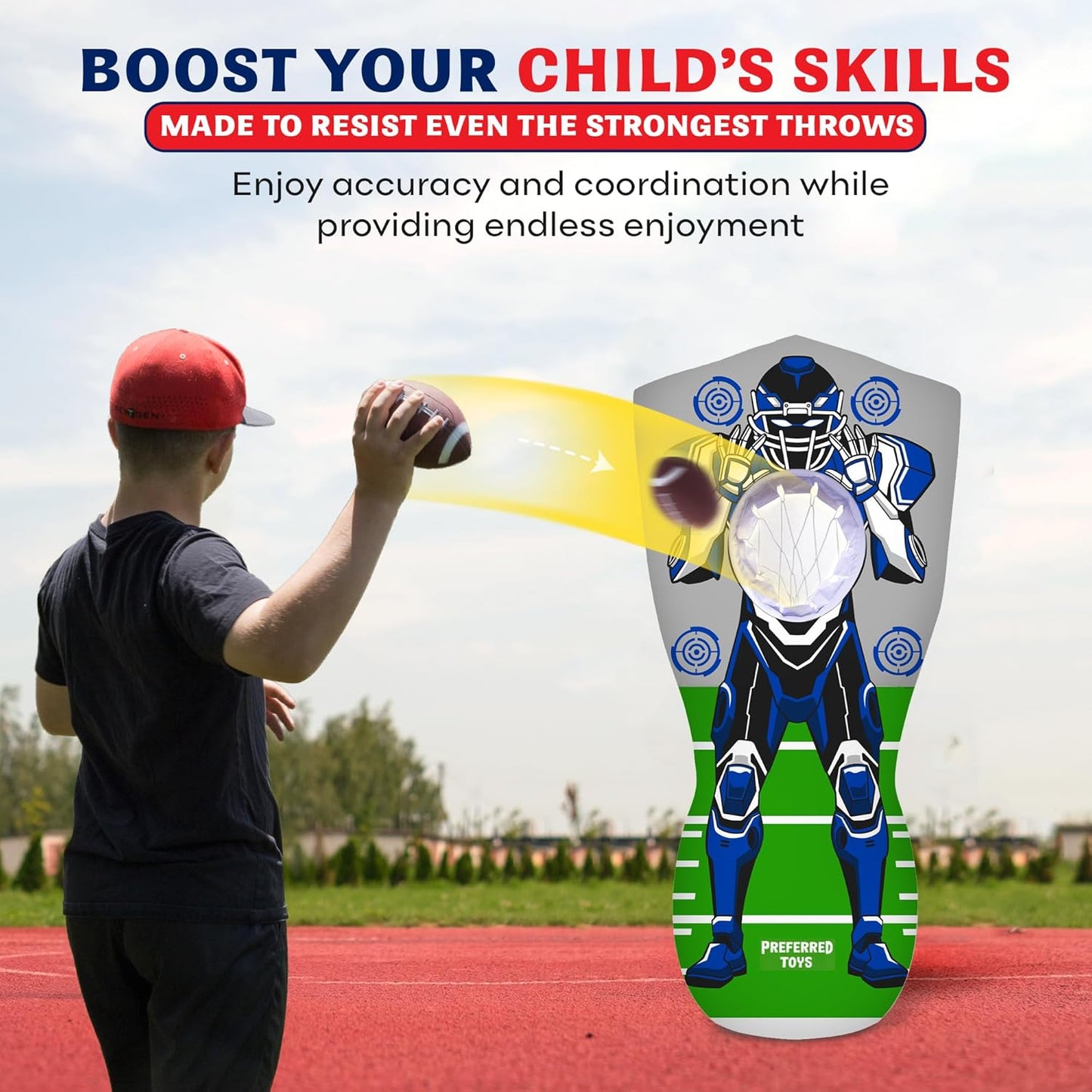 Inflatable Football Target - Double-Sided Toss Training Game with Mini Footballs - Fun Kids Throwing Football Games for Indoors, Outdoors, Birthdays, Camping, Beach - 65 Inch