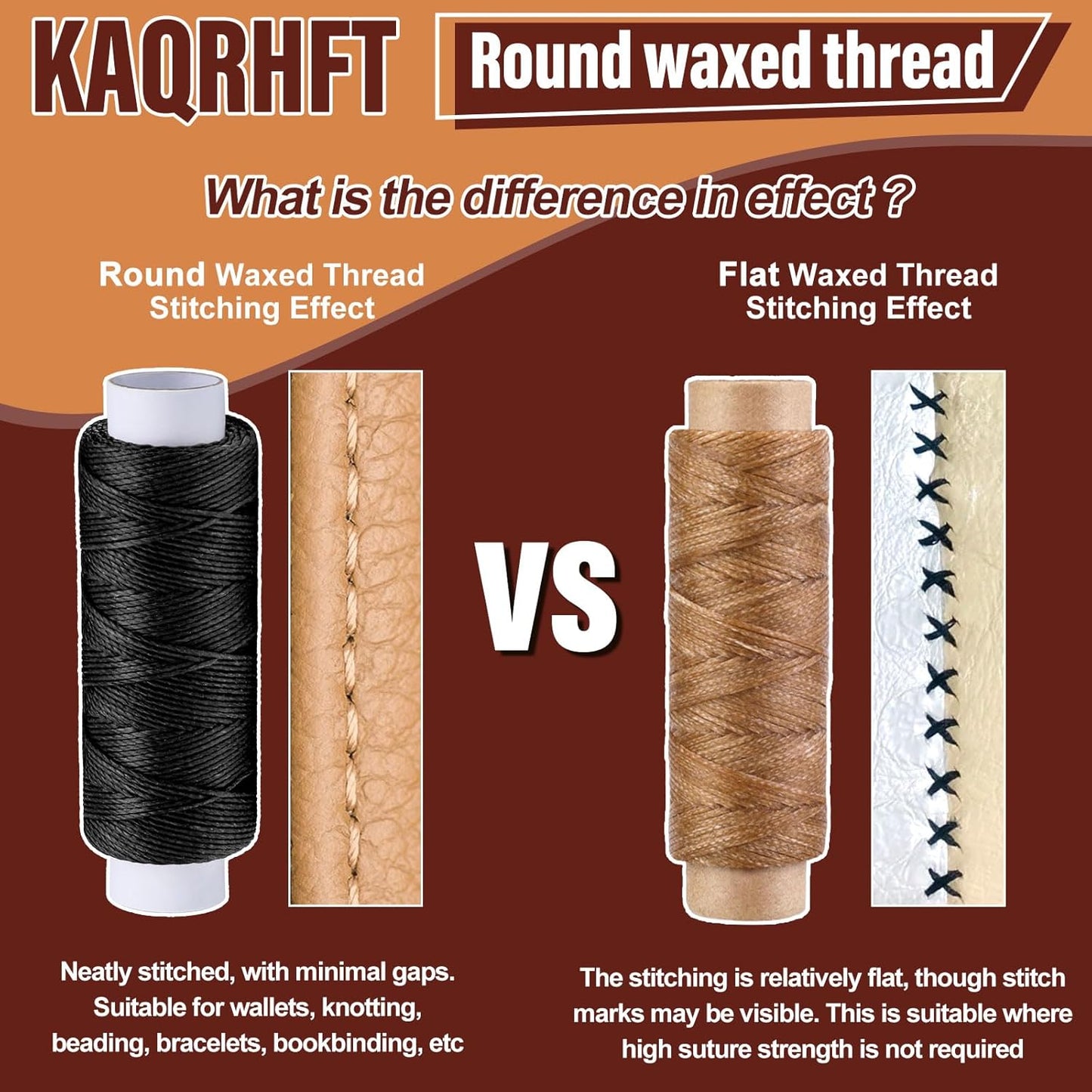 0.8 mm 54 Yards Round Waxed Thread for Leather Sewing, Leather Thread Wax String for Sewing, Stitching, Bookbinding, Bracelet, Braiding (Black)