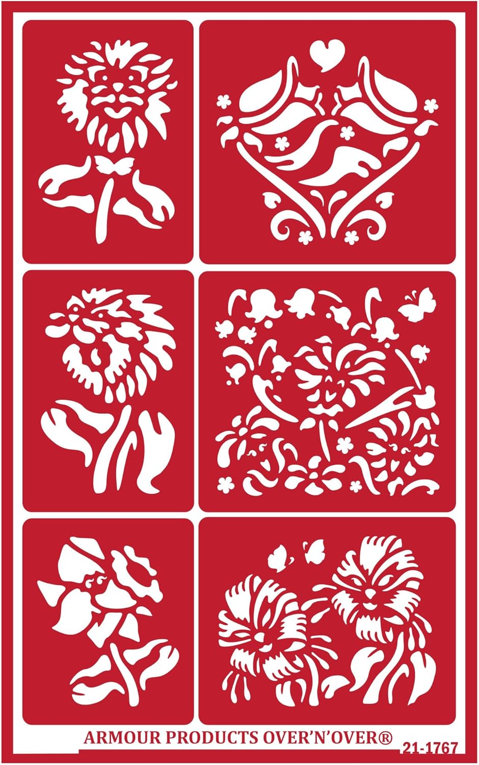 Over'N'Over Reusable Glass Etching Stencils – Durable Self-Stick Designs for Glass, Mirrors, and Ceramics with Armour Etch Cream – 5” x 8” Stencil Sheet - Fun Flowers