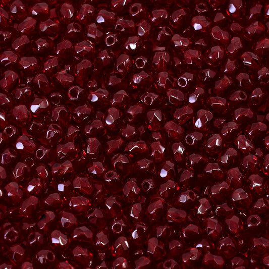 100 pcs Faceted Fire Polished Pressed Czech Glass Beads 4mm (0.16in), Bohemian Dark Ruby Red - 90100