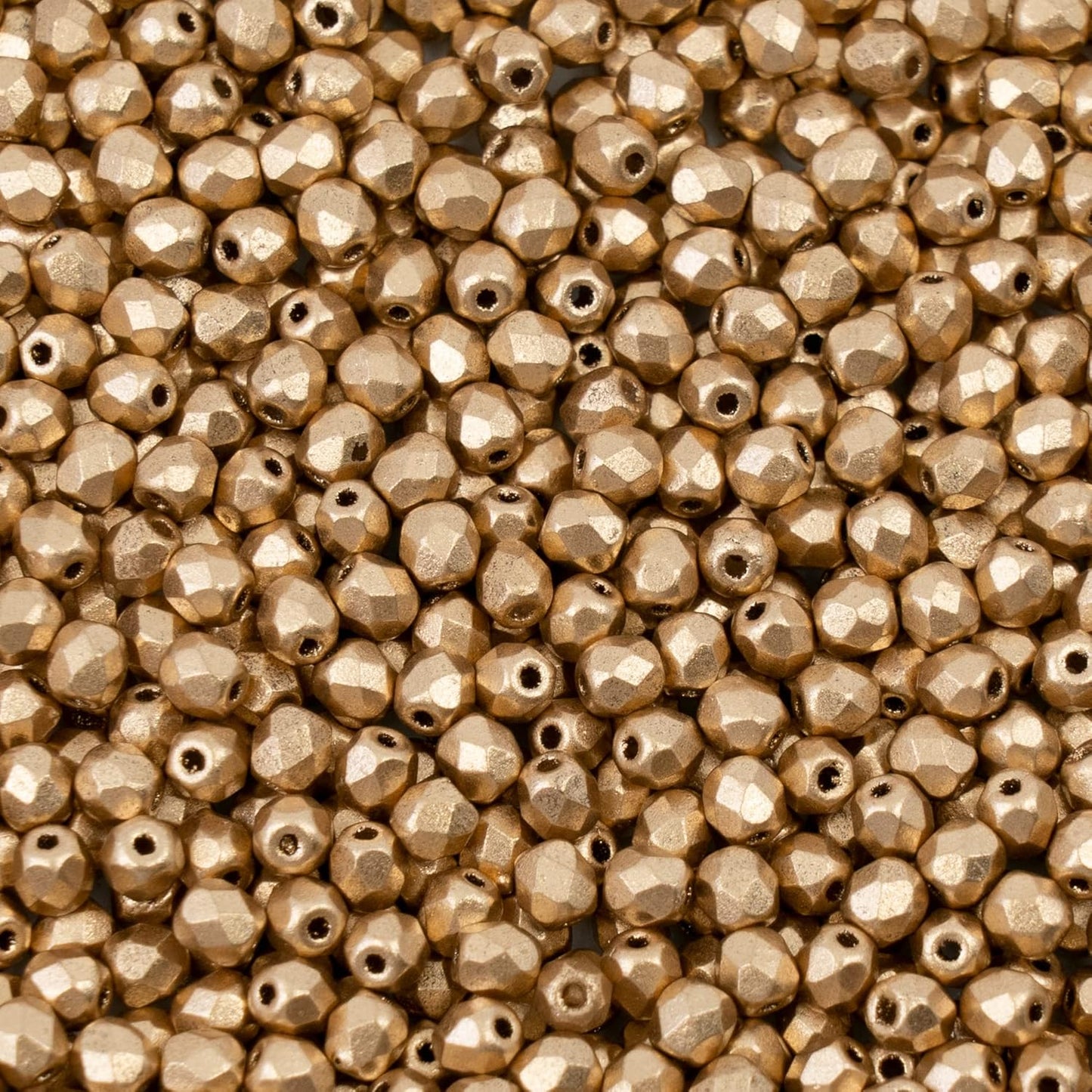 100pcs Faceted Fire Polished Pressed Czech Glass Beads 4mm (0.16in), Aztec Pale Gold - 01710