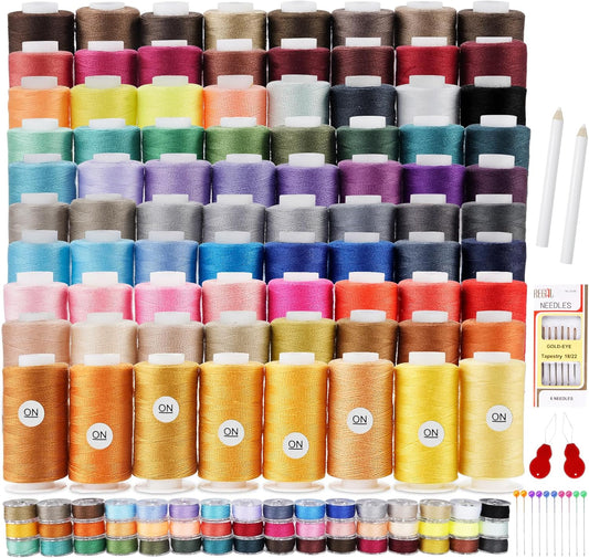 ilauke 80 Colors Sewing Thread, 164 Pcs Sewing Bobbins, 300 Yards Spools of Polyester Thread for Sewings Machine, Prewound Bobbins for Brother Singer Janome Machine with Supplies