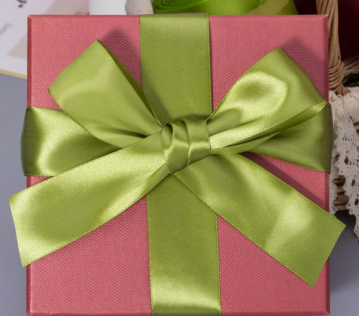 1 1/2 Inch Moss Green Solid Satin Ribbon, 50 Yards Craft Fabric Ribbon for Gift Wrapping Floral Bouquets Wedding Party Decoration