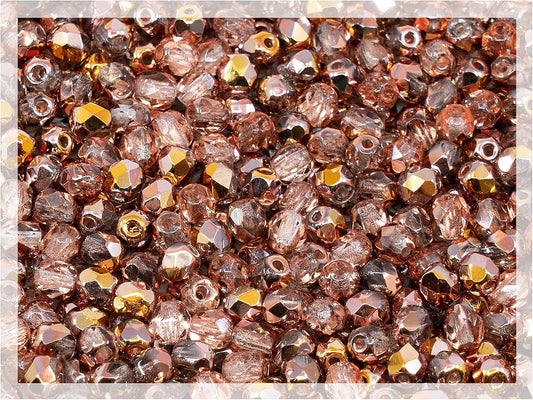 100 pcs of Faceted Fire Polished Pressed Czech Glass Beads 4mm (0.16in), Crystal Copper Capri Apollo 00030-27101 BCV