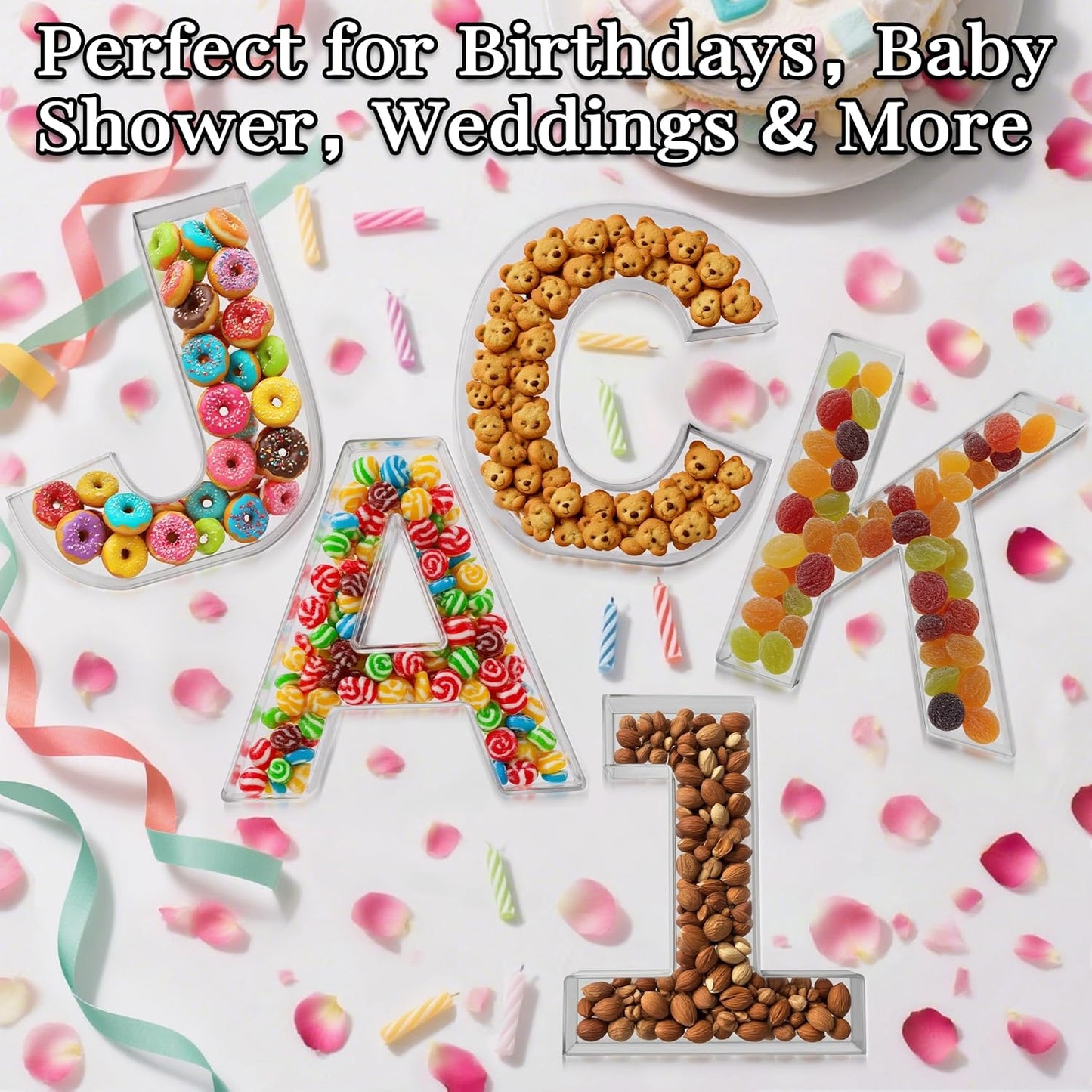 11" Clear Acrylic Letter & Number Charcuterie Tray-Reusable Fillable Alphabet Box for Displaying Candy,Cake,Snacks– Party Dessert Serving Plate for Birthday, Wedding Anniversaries, Baby Shower (H)