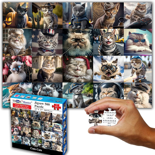 Think2Master Cute Cats 500 Pieces Jigsaw Puzzle Featuring heartwarming Kittens and Cats. Fun Toy Teens, Seniors & Families. Great Gift for Kids Ages 13+ Size: 26.8” x 18.9”
