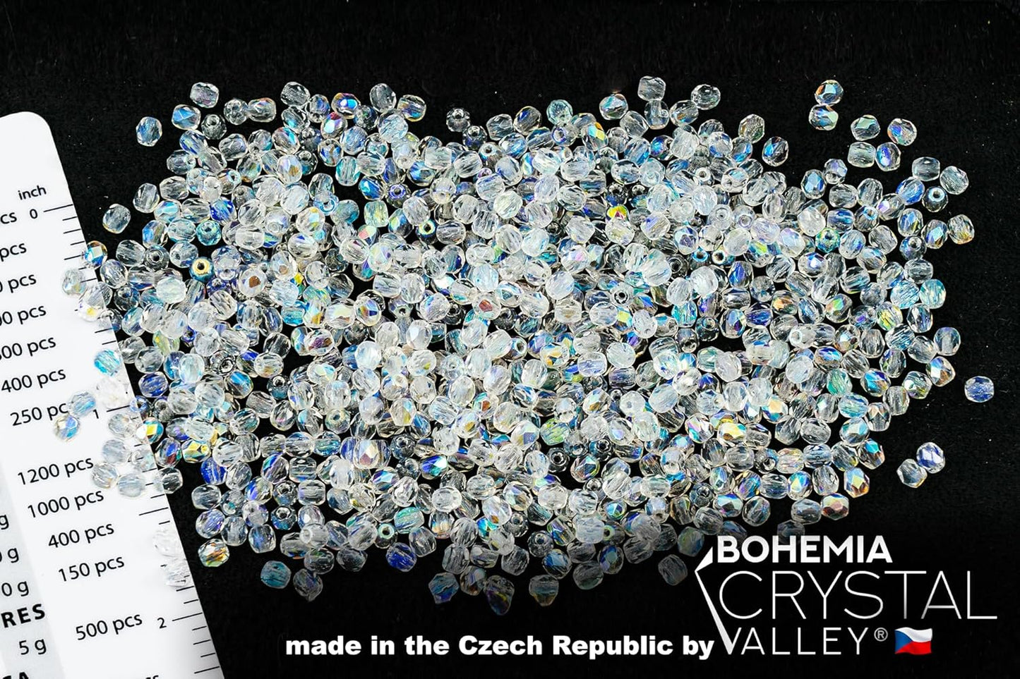 1.8 oz (50g, Approx. 600pcs) of Faceted Fire Polished Pressed Czech Glass Beads 4mm (0.16in), Crystal AB 00030-28701 BCV