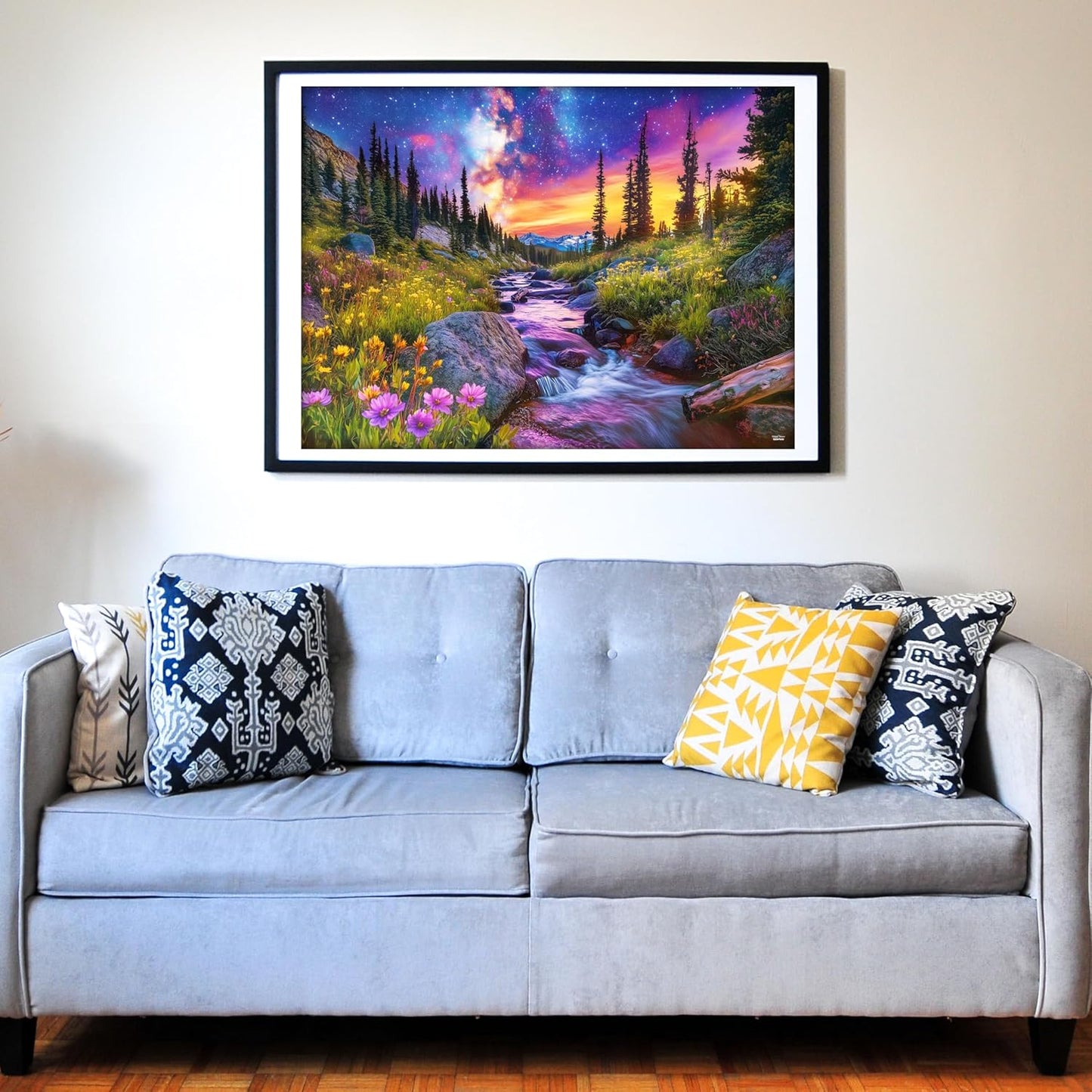 Think2Master Starry Mountain River 500 Pieces Large Format Jigsaw Puzzle: Kids 12+, Teens, Adults & Families.Vibrant Starry Night & Milkyway Landscape with Flowers. Great Gift. Size: 26.8” X 18.9”