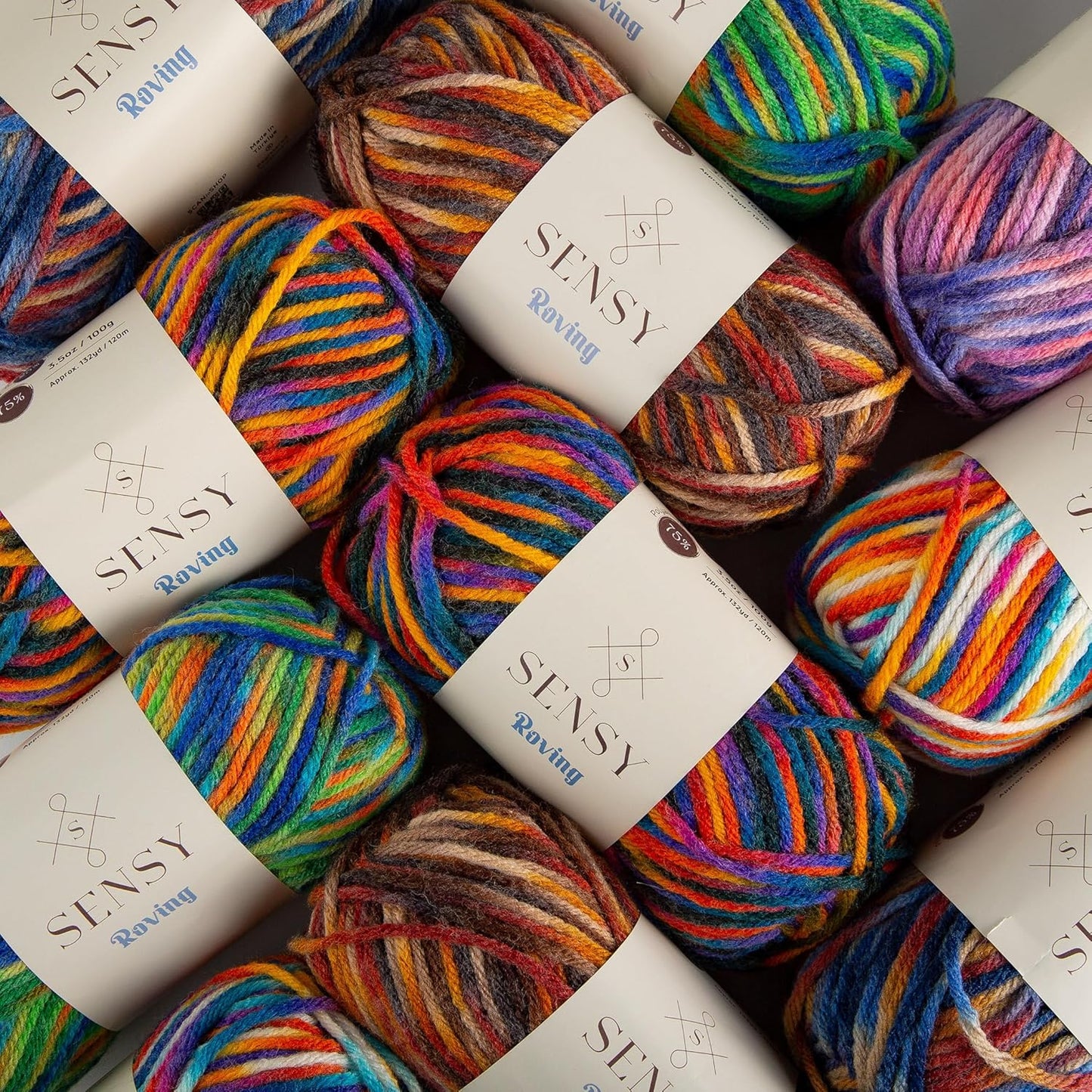 3 Skeins of Sensy Roving Multi Color Yarn, 3.5 oz, 132 Yards, Gauge 5 Bulky (Autumn)