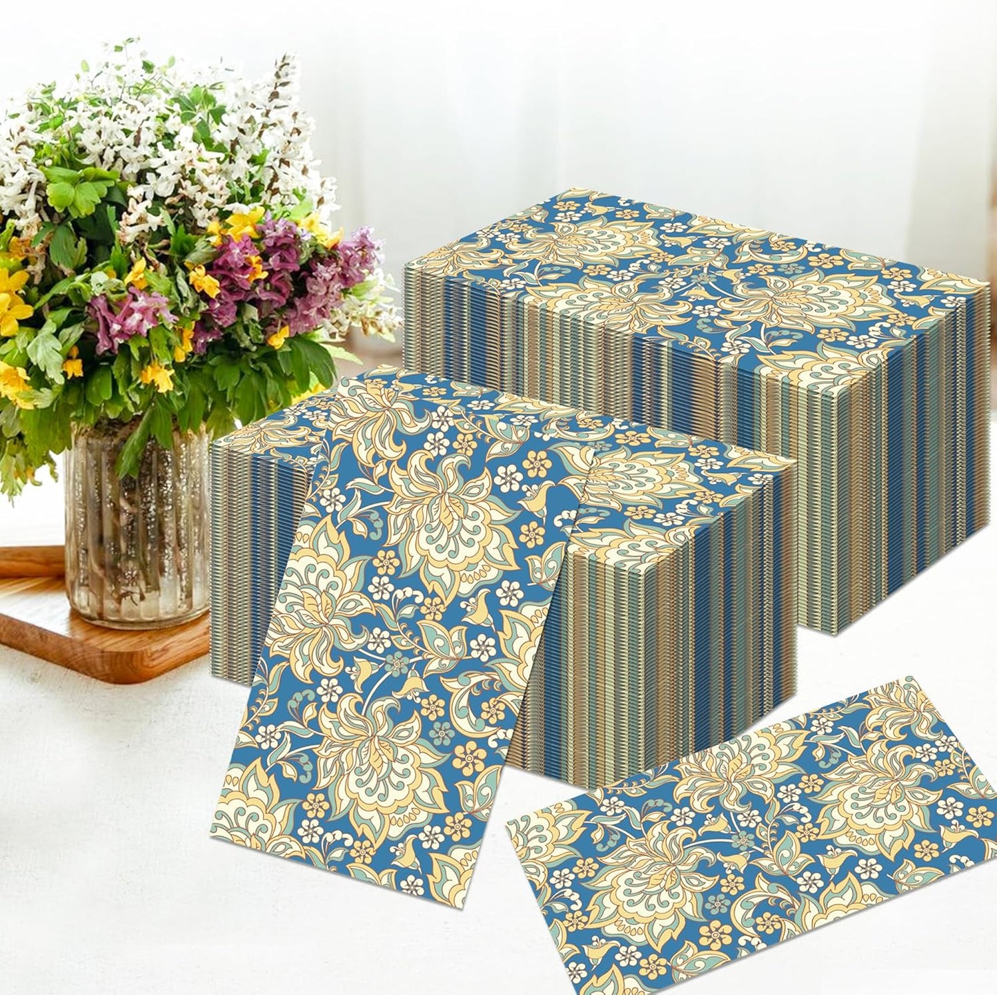 100Pcs William Morris Paper Napkins Disposable Paper Floral Vintage Napkins Decoupage Decorations for Kitchen, Party,Guest Towels,Wedding,baby shower,4.5x8 Inch