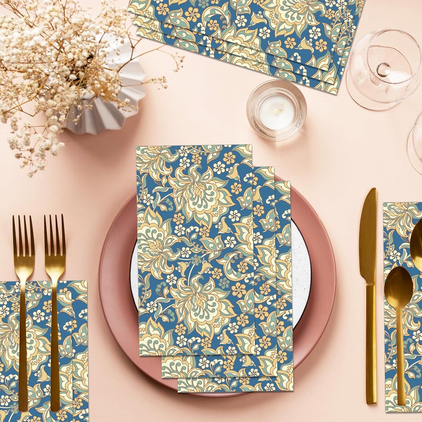 100Pcs William Morris Paper Napkins Disposable Paper Floral Vintage Napkins Decoupage Decorations for Kitchen, Party,Guest Towels,Wedding,baby shower,4.5x8 Inch