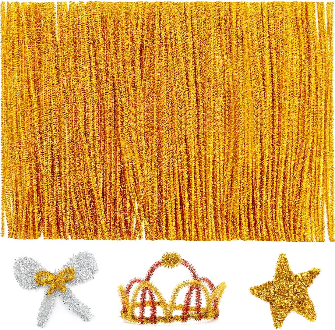Iooleem 200pcs Golden Glitter Pipe Cleaners, Glitter Chenille Stems, Pipe Cleaners for Crafts, Pipe Cleaner Crafts, Art and Craft Supplies, Christmas Pipe Cleaners.
