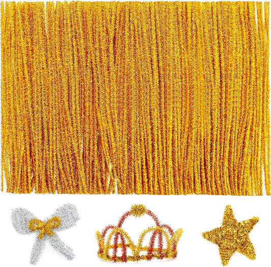 Iooleem 200pcs Golden Glitter Pipe Cleaners, Glitter Chenille Stems, Pipe Cleaners for Crafts, Pipe Cleaner Crafts, Art and Craft Supplies, Christmas Pipe Cleaners.