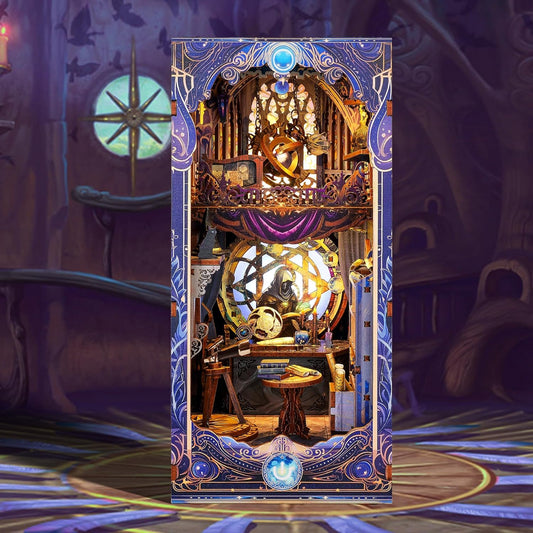 3D Wood Puzzle Book Nook Kit, Astrology Star Map Bookshelf Insert with LED Lights, DIY Celestial Miniature Bookend Décor for Display, Unique Craft Gift for Adults and Teens (Astrology)