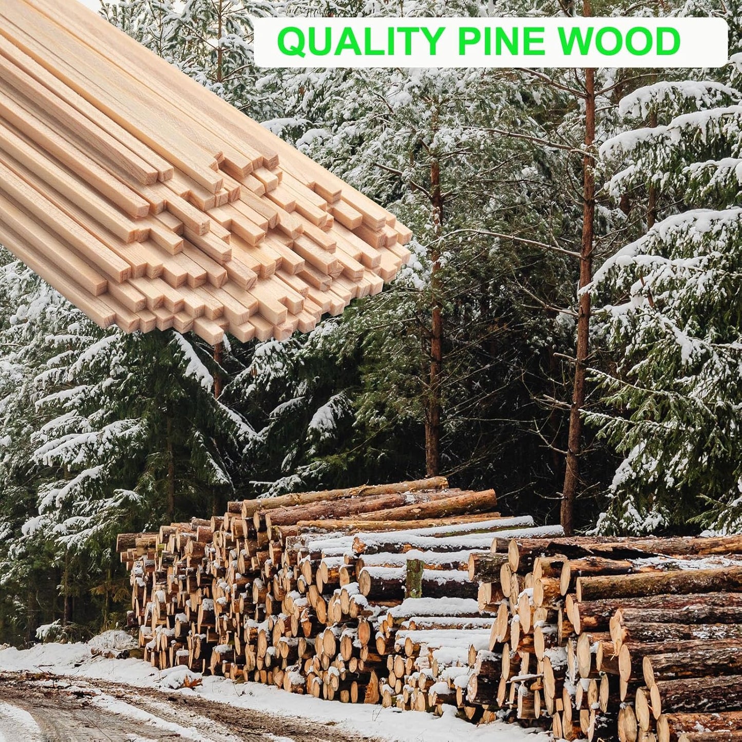 1/8" x 12" Square Wooden Dowel Rods Wood Square Dowels for Crafting, 100PCS Small Unfinished Wood Craft Sticks Hardwood Sticks Wooden Strips for Arts and DIYers, Miniature Buildings, Woodworking